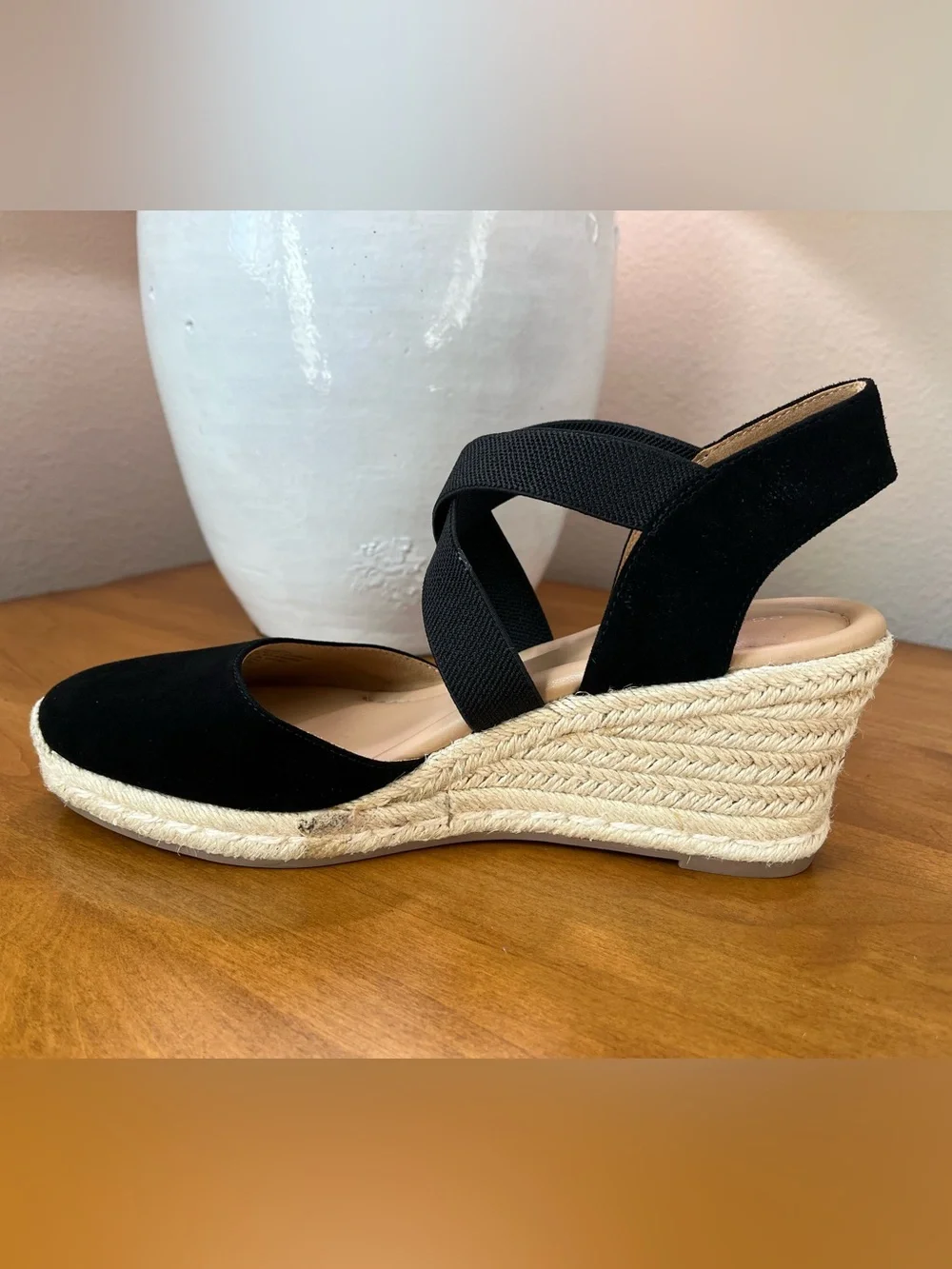 Easy Spirit Women's Black Meza Wedge Espadrille Sandals • Size 9 •NWOT